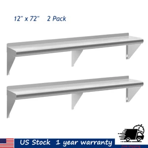 Stainless Steel Shelf 12"x 72" 2 Pack Wall Mounted Commercial Metal Shelves Stor - Picture 1 of 8
