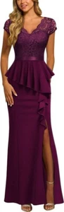 MISSMAY Women's Elegant Floral Lace Ruffle Split Long Dress Size XXL - Picture 1 of 6