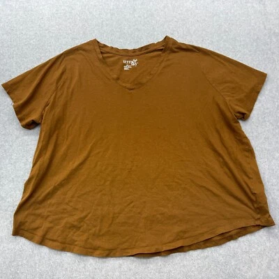 Camisa Terra Sky para mujer 3X marrón cuello en V manga corta versátil básica grapa Foto 1 de 4