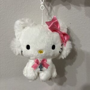Porte-clés peluche chat blanc Sanrio Charmmy Kitty Hello Kitty nœud rose