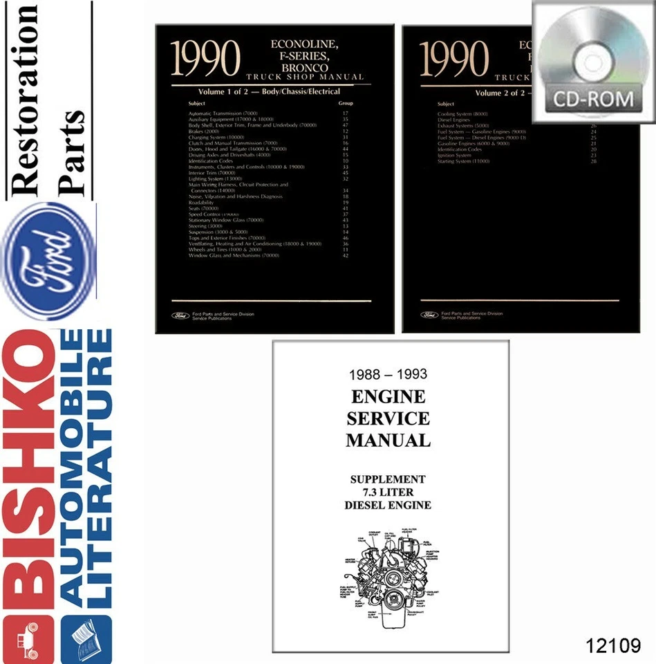 1990 年福特卡车野马 Econoline 商店维修手册 CD — 第 1/1 张图片