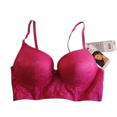 Daisy Fuentes Pink  Lace Shine Push Up Underwire Bra Size 38C NWT Raspberry  - Image 1 of 4