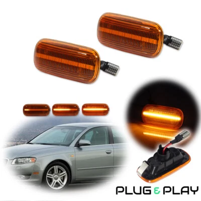 Amber Lens LED Dynamic Side Marker Lights Assembly for Audi A6 S6 C5 C6 A4 B6 B7 - Image 1 of 4