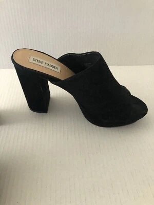  开放式 TOE Steve Madden (Tavish) 黑色麂皮绒懒人鞋厚底 4.5 高跟鞋 8.5 码 — 第 1/4 张图片