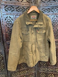 De Colección Y2K Levis Trucker Chore Bombardero Abrigo Chaqueta XL Algodón Lona Verde Ejército Para Hombres - Imagen 1 de 24