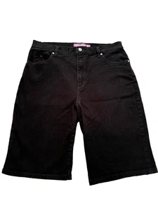 Gloria Vanderbilt Amanda High Rise Shorts Black Demin Women's Size 14 Long Comfy - Picture 1 of 9