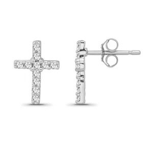 14K White Gold Diamond Cross Stud Earrings 1/4 cttw, I-J Color, I2-I3 Clarity - Picture 1 of 7