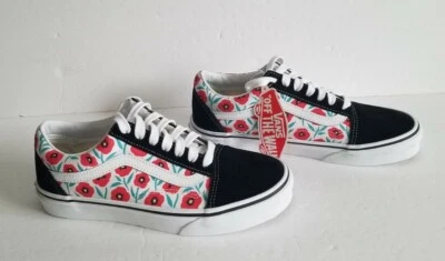 Vans Off the Wall Canvas Womens Black w/Floral Print Lace-Up Sneakers Size 7 - Image 1 of 4