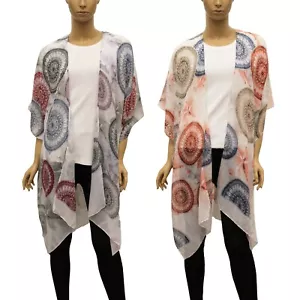 Women's Cover Up Kimono Cardigan Geometric Flower Floral Summer Beach Robe - Picture 1 of 32