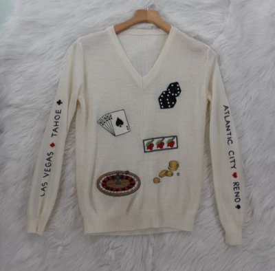 Vintage Cyn Les Shirlee Designs Las Vegas Casino Sweater Reno Gambling S #400 - Image 1 of 4