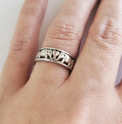 Elephant Love Heart .925 Ring Sz 6.5 Sterling Silver Band Marked TMA Thailand - Image 1 of 4