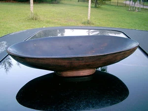 13.5 inch Primitive Handmade Wooden Oval Dark Wood Bowl Pedestal See it ! - Picture 1 of 10