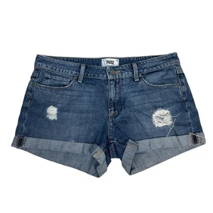 PAIGE Size 27 Jimmy Jimmy JJ Distressed Blue Denim Jean Shorts Cuffed Hem - Picture 1 of 17