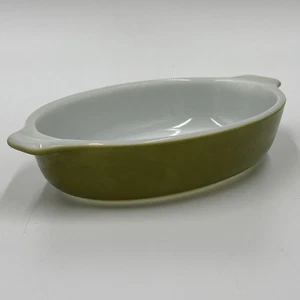 Vintage Pyrex Casserole Dish Oval Au Gratin 7 Inch 10 oz 700 Verde Green Pixies - Picture 1 of 6