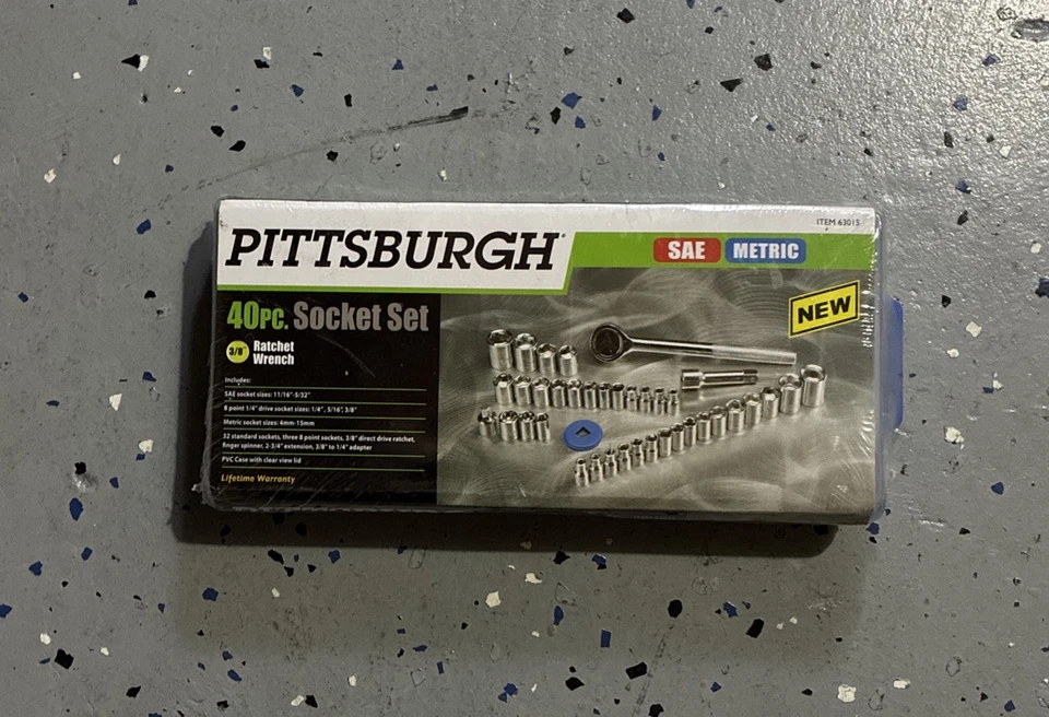 Pittsburgh 3/8” Drive Ratchet Wrench 40 Pc Metric SAE Socket Set With Case new - Image 1 of 1