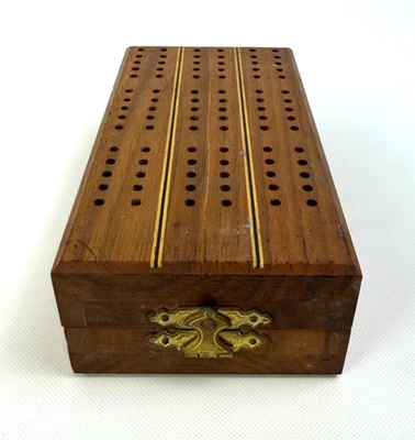 Vintage Wood Cribbage Board w/ Metal Pegs & Remembrance Bridge Playing Cards - Image 1 of 4