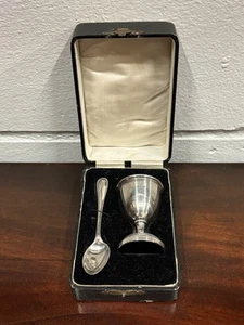 English Hallmarked Boxed Silver Christening Gift. Egg Cup & Spoon. - Picture 1 of 8