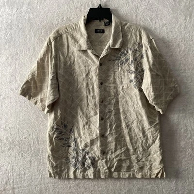 Camisa Hawiana Izod Golf Para Hombres Beige Geométrica Grande Seda Manga Corta Cuello Foto 1 de 4