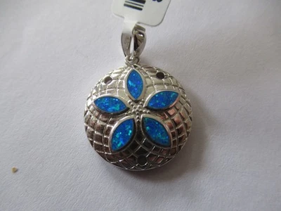 Simulierter Blauer Opal Blumen-Anhänger, 925 Silber - Bild 1 von 4