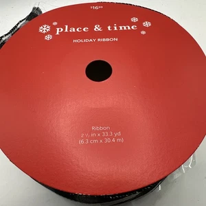 Place & Time Urlaub Band Mega 2,5" x 33,3 Yds Drahtkante schwarz & weiß kariert - Bild 1 von 3