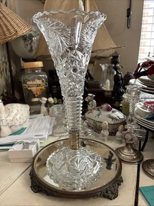 Cambridge Glass Buzz Saw Pinwheel VASE Silver plate Two Pieces Apart RARE 14" - Bild 1 von 15