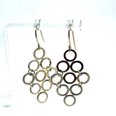 14k Yellow Gold Multi Circle Shephard Hook Dangle Earrings 1.3 Grams - Image 1 of 4