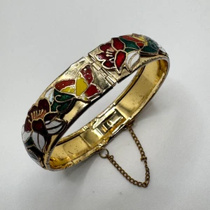 Süßes Blumen & Schmetterling Klapp Armband Cloisonné Emaille Armreif goldfarben - Bild 1 von 11