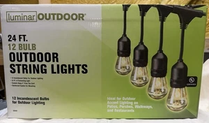 Luminar Outdoor 24ft 12 Bulb Outdoor String Lights Black Open Box - Picture 1 of 5