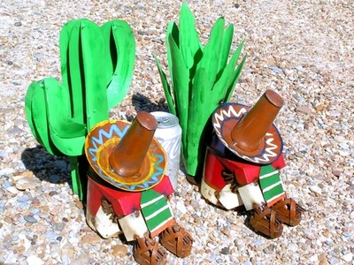 Металлическое Искусство Красочное Сомбреро Сиеста Кактус Человек скульптура, Мусорное Железное Садовое Искусство - Изображение 1 из 4