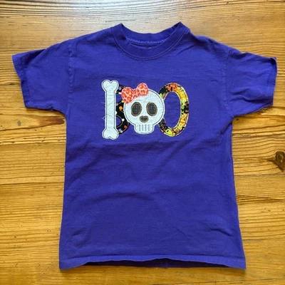 Hanes handmade purple BOO skeleton embroidered short sleeve shirt SIZE S - Image 1 of 4