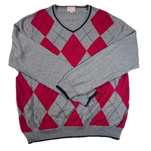 Brooks Brothers Argyle Diamond Red Grey V-Neck Sweater Men's Size XL - Picture 1 of 6
