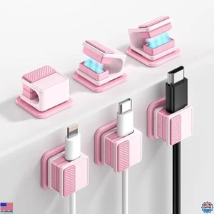 6 Pack Glow in the Dark Magnetic Cable Clips, Silicone Cord Organizers, Pink - Picture 1 of 6