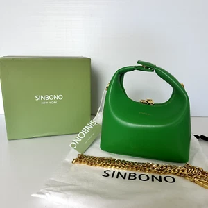 Sinbono Vienna Top Handle Crossbody Bag Grass Green NWT Chain Strap Detail - Foto 1 di 8