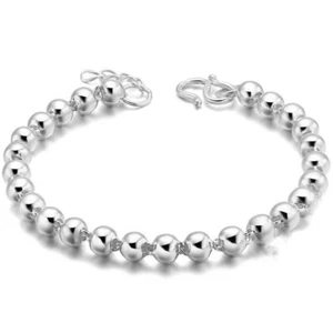 .925 STERLING SILVER 4MM BEAD BRACELET 7 Inch Hook Clasp Child Girl Young Woman - Picture 1 of 3