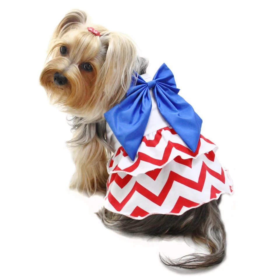 Klippo Dog Clothes Red White Blue Large Bow Sundress   XS-XL Puppy Pet  - Image 1 of 4
