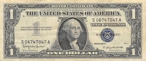 USA $1 Silver Certificate Series of 1957 B Block S-A Circulated Banknote ZD - Picture 1 of 2
