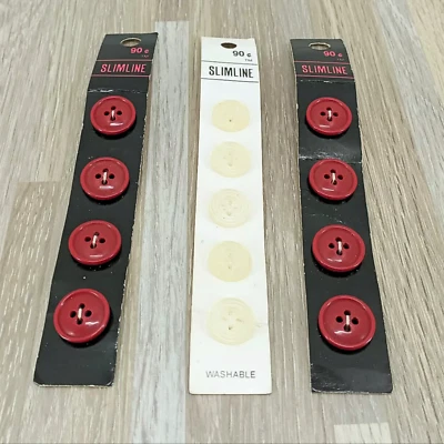 Button Lot Carded Slimline 5/8 Red 9/16 inch White Sewing Closures & Connectors - Image 1 of 4