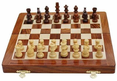 18"x18" Magnetic Folding Wooden Chess Board Set , Storage , Extra Queens - Image 1 of 4