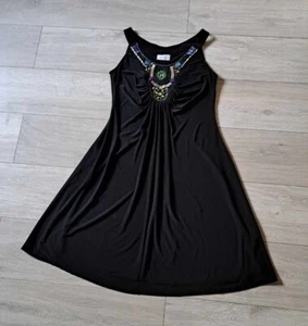 Wallis Black Stretch Beaded Flared Dress Petite Evening Party Christmas UK12 - Picture 1 of 21