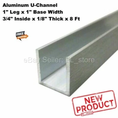 8 英尺铝质通道 1 英寸腿 x 1 英寸底座宽度 x 3/4 英寸内 x 1/8 英寸厚 全新 — 第 1/4 张图片