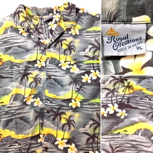 CAMISA GRIS HAWAIANA ALOHA HIBISCUS LEI PALM TREES ROYAL CREATIONS SS PARA HOMBRE XL - Imagen 1 de 7