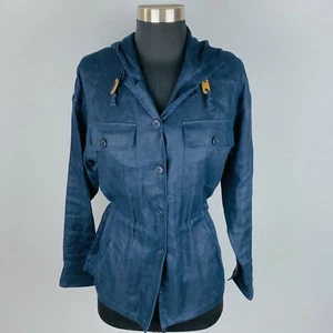 Lauren Ralph Lauren Shirt Blue Linen Cinched Waist Hooded Jacket Petite S - Picture 1 of 6