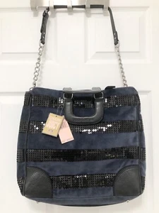 Neu mit Etikett Vintage Y2K Juicy Couture marineblaue Velours-Tasche mit Pailletten  - Bild 1 von 12