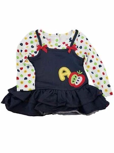 Infant Girls Apple Dress Red White Blue Bow Outfit Top and Bottoms 2 Pc Set 24m - Picture 1 of 2