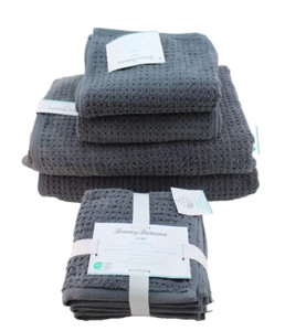 TOMMY BAHAMA HOME Set of 8 Dark Gray 100% Cotton Zero Twist Bath Towel Set - Picture 1 of 9