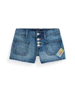 Polo Ralph Lauren Patchwork Cotton Denim Shorts Girls 6 Blue Button Front - Picture 1 of 18