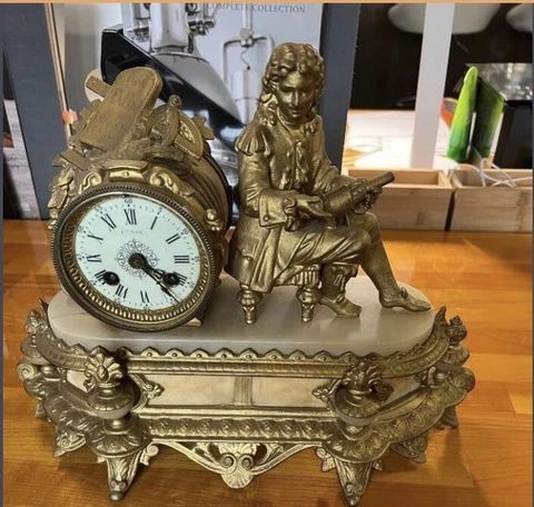 Antique 1881 Ansonia Denis Papin figural statue mantel shelf clock Cover