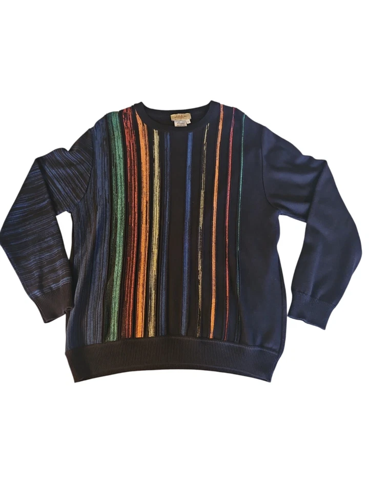 Montechiaro Sweater Abstract Knit Mens XL Blue Textured Italian Wool Y2K - Image 1 of 4