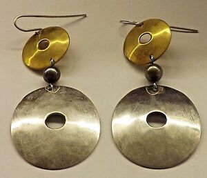 RLM Studio Sterling Silver & Brass Disc Earrings with Gray Pearl