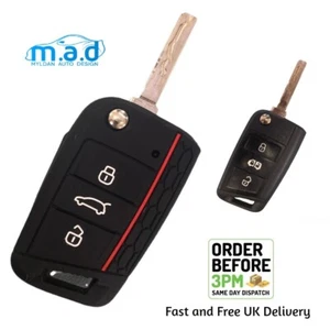 Housse De Clé En Silicone Pour VW GOLF 7 SKODA OCTAVIA SEAT Noir + Rouge - Picture 1 of 3